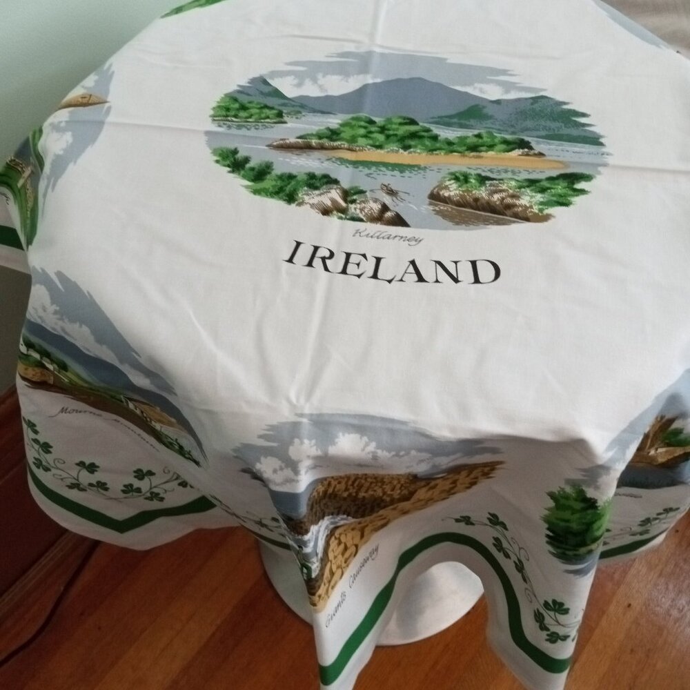 Small Souvenir Tablecloth from Killarney Ireland Cocktail Square Linen Vintage